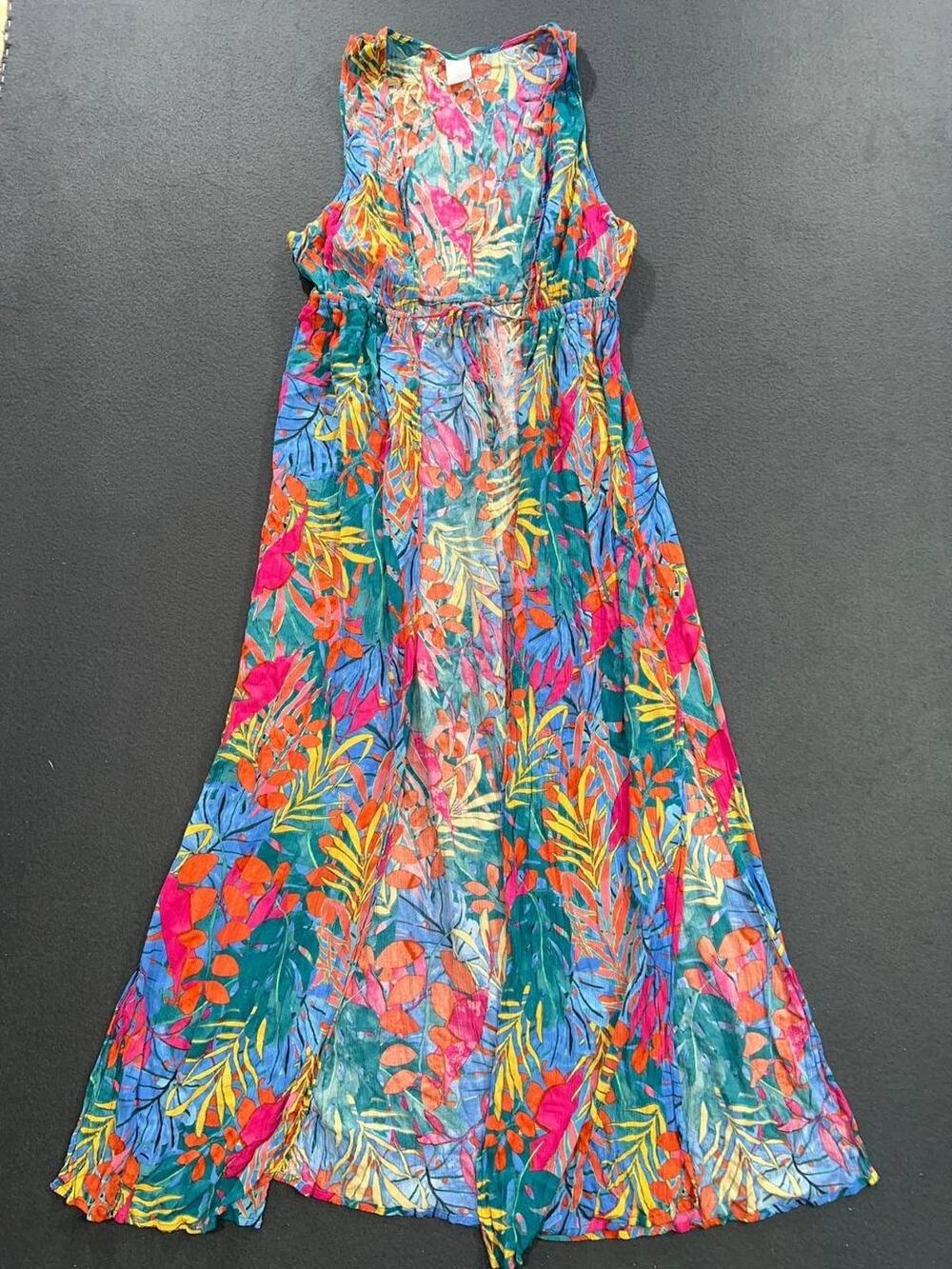 Kona Sol Womens Swim Cover Up Maxi Dress L Tropical boho Floral Front A009130